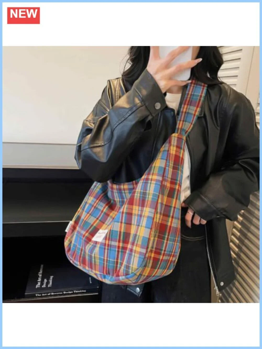 Tweed Hobo Shoulder Bag Plaid Patchwork Purse Crossbody Magnetic Closure